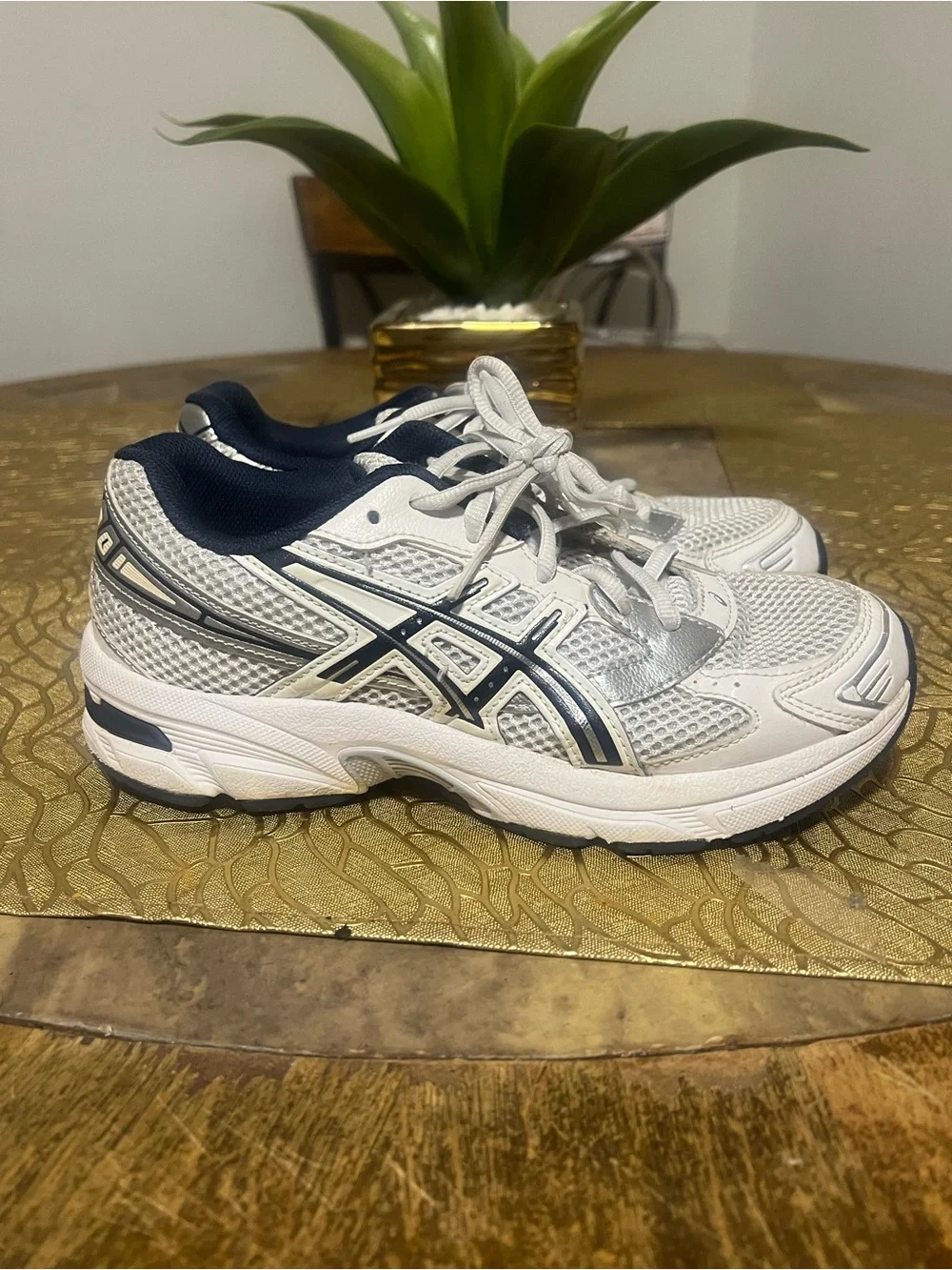 Asics White and Navy Men's Athletic Running Sneakers